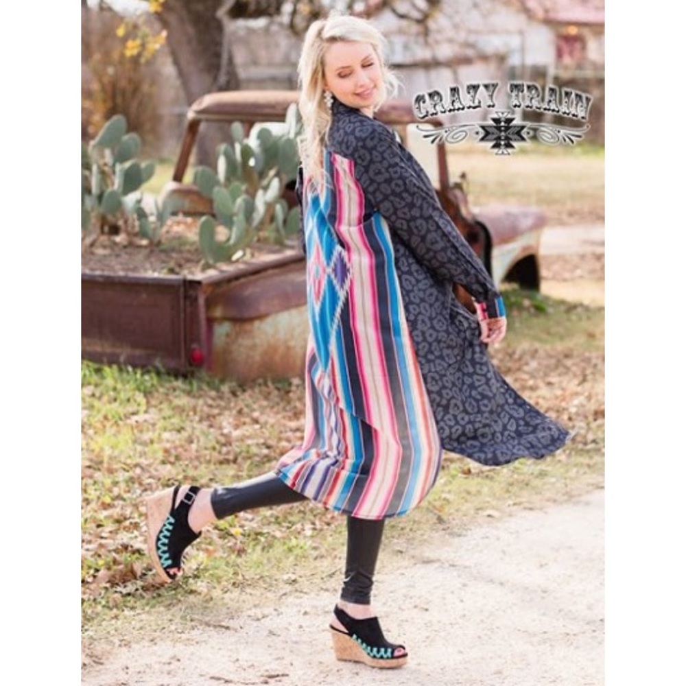 Crazy Train Maxi Button Down Aztec Blouse Leopard - Picture 3 of 10